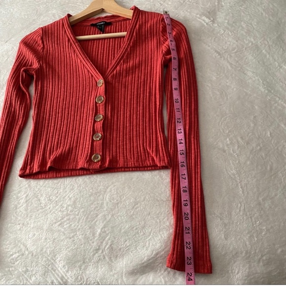 Red Ribbed Stretchy Cardigan Top - Picture 3 of 6